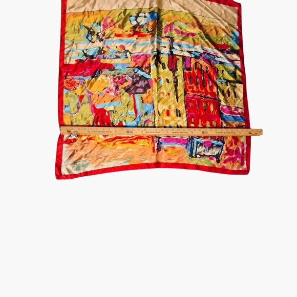MOSI Silk Scarf Colorful Abstract Art 35x35 Inches Red Border - Picture 9 of 11